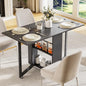 LotFun Folding Dining Table with 6 Wheels, 2-Layer Storage Shelf & Drawer, Space Saving Farmhouse Kitchen Table for Small Spaces - color: Grayish Black