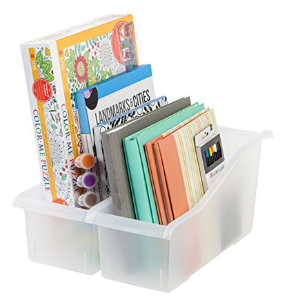 IRIS USA Plastic Book Bin Magazine Holder, 8-Pack, Vertical Standing Connecting Container Box for Office Dorm Study Homework Binder Notebook File Craft Stationery Supplies Organizer Caddy, Clear - size: 8 - Pack, style: Magazine Holder