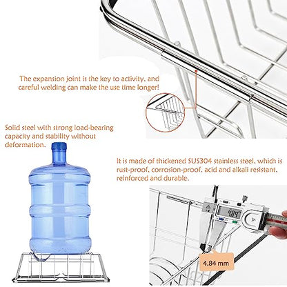 NiuYichee Stainless Steel Dish Drying Rack(14.2"L x 9.5"W x 4.1"H), Expandable Fruit & Vegetable Drain Rack over Sink, Dish Drainer Rack in Sink, with Stainless Steel Utensil Holder & 16" Silicone Mat - size: Small【14.2" X 9.5"】