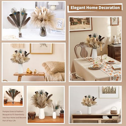Bpole Dried Pampas Grass Decor - 100Pcs16-17 inch Pampas Grass Bouquet with Natural Feathers Boho Flowers Arrangement for Vase,Home Wedding Party Centerpiece and Rustic Farmhouse Decor - size: 16-17inch 100PCS