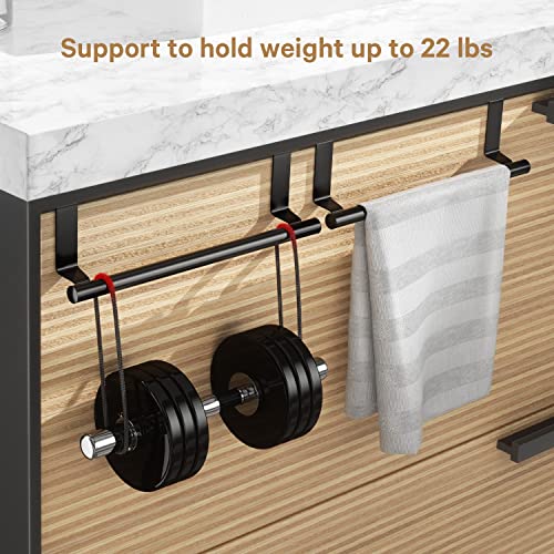 Stainless Steel Over Door Towel Rack Bar Holders for Universal Fit on Over Cabinet Cupboard Doors 2 Pack (Black) - color: Black