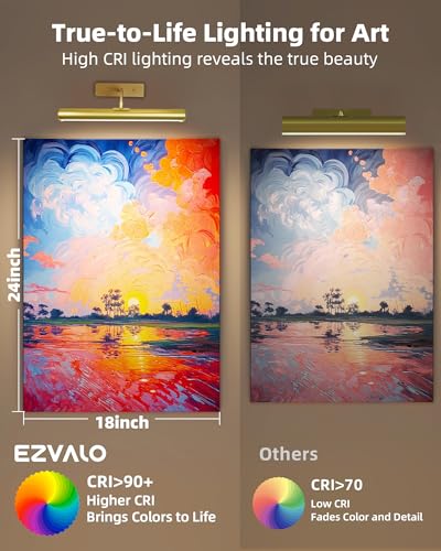 EZVALO Picture Light for Wall, ⁠13-Inch Wireless Rechargeable 4000mAh LED Art Light with Remote, Dimmable 3 Color Temps, Battery Operated Wall Light for Living Room, Bedroom, Gallery (Gold, 2 Pack) - color: Gold