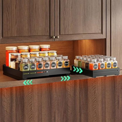 SNTD Pull Out Spice Rack for Upper Cabinet - Expandable Organizer with Smooth Ball Bearing Slides, No Drill Mounting Spice Storage for Kitchen (1 Pack, 7.2" to 12.9" W X 10" D X 2.2" H) - size: 7.2"W X 10"D X 2.2"H