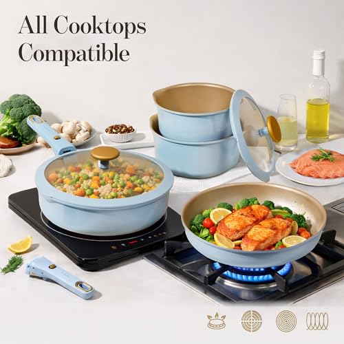 CAROTE 18Pcs Pots and Pans Set, Nonstick Cookware Set Detachable Handle, kitchen Pan Set, Induction kitchen cookware Non Stick, RV Cookware Sets, Oven Safe, Blue - color: Blue