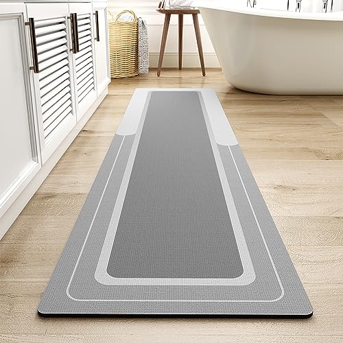 MontVoo-Bath Mat Runner Long Bathroom Mat Rug Non Slip Super Absorbent Stain Resistant Quick Dry Thin Bathroom Rug Fit Under Door-Bath Mats for Bathroom Floor Bathtub Vanity-Bathmat 17"x70" Grey - color: Grey, size: 17"x70"(runner)