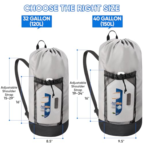 BALEINE 2PK 120L Laundry Bag Backpack, 900D Oxford Fabric Large Travel Laundry Bags with Shoulder Straps and 2 Mesh Pockets (Gray, 120L) - color: Gray, size: 120L - 2PK