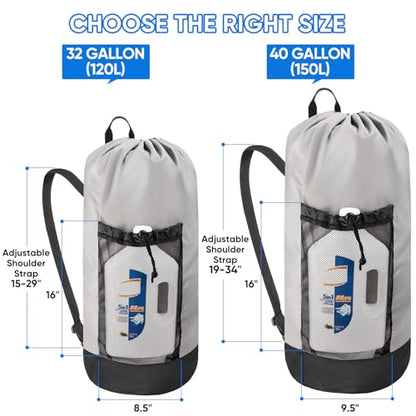 BALEINE 2PK 120L Laundry Bag Backpack, 900D Oxford Fabric Large Travel Laundry Bags with Shoulder Straps and 2 Mesh Pockets (Gray, 120L) - color: Gray, size: 120L - 2PK