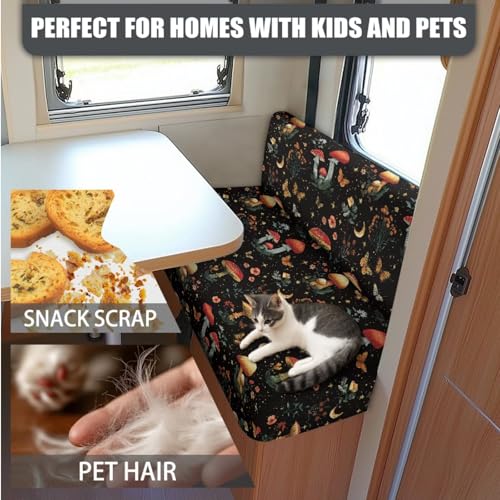 Butterfly Mushroom Print RV Dinette Cushion Covers 3 Pieces Scratch-Resistant Camper Seat Covers with Pillowcase, Dinette Booth RV Couch Cover Loveseat Sofa Chair Cover - color: Butterfly Mushroom