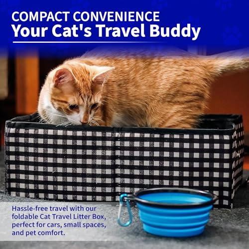 Pet Fit For Life - Vibrant Collapsible Travel Cat Litter Box - Portable, Foldable, Compact Design with Bonus Water Bowl - Ideal for Car & Camping - Reusable, Cats Safe - Black, (16"x12"x5") - color: Black