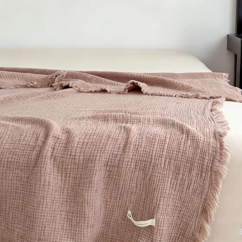 MorroMorn 100% Cotton Muslin Throw Blanket with Fringes 50"x60", 4-Layer Gauze Blankets for Adults, Boho Bedding Breathable Lightweight Ultra-Soft Farmhouse Decor for Couch Bed All Seasons, Plush - color: Plush, size: Throw 50"x60"