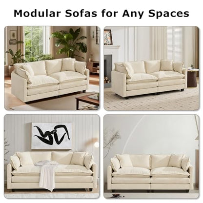 SoarFlash 77.95" Chenille Sectional Sofa, Comfy L Shaped Modular Coush Sofa with Ottoman, Modern 2 Seat Couch Deep Seat Sofa Set for Living Room,Beige - color: Beige, size: 2 Seat+1 Ottoman