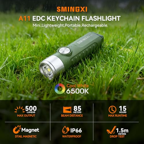 500LM EDC Keyhain Flashlight Rechargeable, Mini Pocket Flash Light | 5-Lighting Mode, Magnetic Tail, Durable D-ring Clip,USB-C Charge, IP66, Portable LED Lighting for Emergency, Camping, 2 Pack - color: Green-2pcs