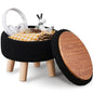 Wimarsbon Storage Ottoman, Modern Round Footrest with Soft Padded Seat, Teddy Velvet Footstool with Wood Legs, Accent Small Table or Plant Stand for Hallway, Living Room (Black) - color: Black