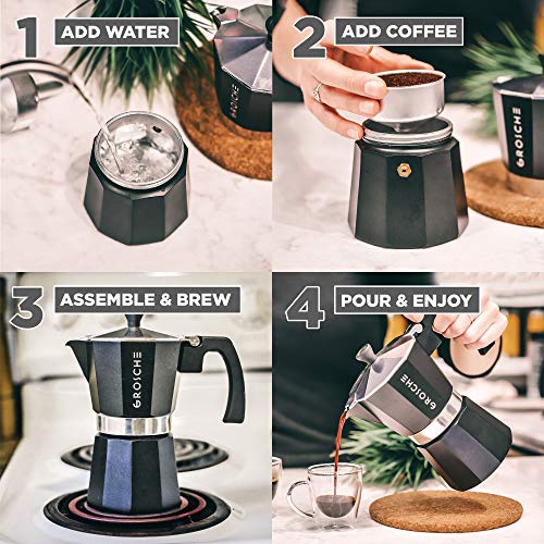 GROSCHE Milano Stovetop Espresso Maker Moka Pot 3 espresso Cup - 5 oz, Black - Cuban Coffee Maker Stove top coffee maker Moka Italian espresso greca coffee maker brewer percolator - color: Black, size: 3 espresso cups