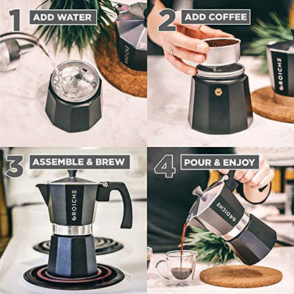 GROSCHE Milano Stovetop Espresso Maker Moka Pot 3 espresso Cup - 5 oz, Black - Cuban Coffee Maker Stove top coffee maker Moka Italian espresso greca coffee maker brewer percolator - color: Black, size: 3 espresso cups