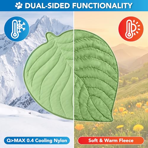 PetAmi Dog Cooling Mat, Leaf Shape, Pet Pad with Cooling Nylon & Soft Fleece, Q-Max > 0.4 Reversible All Season Blanket for Dogs & Cats, Small 32x39 in, Sage Green - color: Sage Green, size: Small