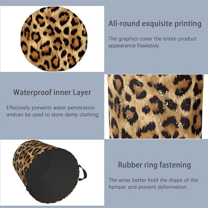Brown Leopard Laundry Basket,Foldable with Handles Tote Bag Oxford Cloth for Bathroom Bedroom Dirty Clothes Storage Bucket 16" x 20.8" - color: Brown Leopard