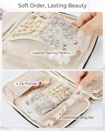 Marscamd Travel Jewelry Organizer Case for Women, Foldable Jewelry Bag for Earrings, Rings, Necklaces, Bracelets, Brooches, Black - color: Black