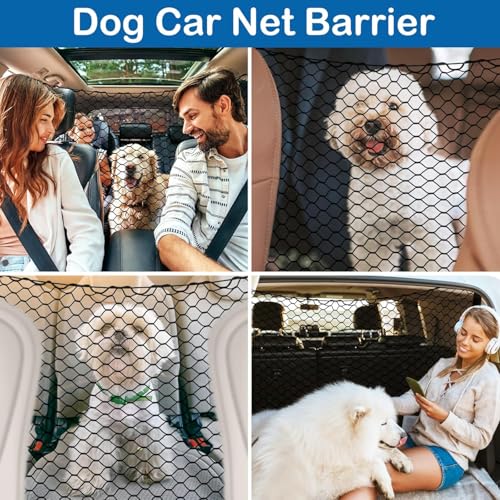 Dog Car Barrier Vehicle Pet Barrier Backseat Mesh Dog Car Divider Net with Adjusting Rope and Hook Suitable for SUV Pickup and Small Car (47in x 27in) - size: 47 x 27 Inch