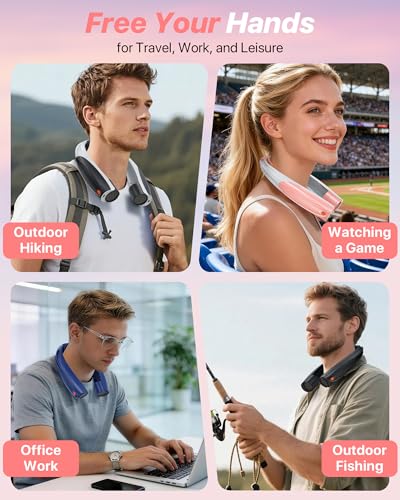 Kesguar Portable Neck Fan, 20H RunTime Cooling Fan, 6 Speeds 360° Airflow Personal Fan, Rechargeable Hands Free with 6000mAh Battery Wearable Fan Gifts for Women Men Outdoor Travel Camping - color: Pink