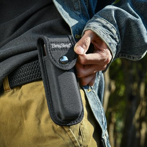 ZhengSheng Folding Chef Knife with Nylon Pouch 4.8" Sharp 440A Stainless Steel Blade Wooden Handle Pocket Foldable Japanese Style Kitchen Knife for Outdoor Camping Cooking - color: #6 Natural wooden Handle - Black Nylon Pouch