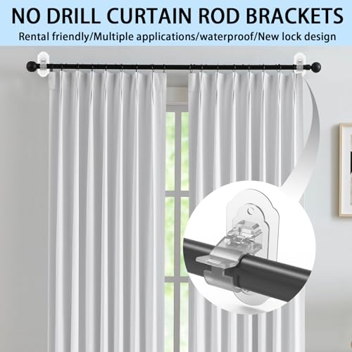 No Drill Curtain Rod Brackets， No Drill Needed Curtain Rod Holders, Adhesive Curtain Rod Holder，Multipurpose Nail Free Stick on Curtain Rod Hooks Self Adhesive Rod Holder Hooks（Clear 4Pcs） - color: Transparent - 4pcs