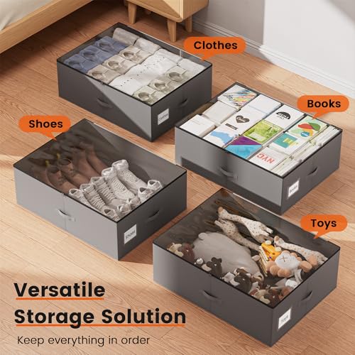 XXXXL 125L Under Bed Storage, Storage Containers with Support & Clear Lid, Support Frame, Underbed Storage Bins for Clothes, Shoes, Blankets, and Toys 2 pack - size: No-wheels-125L-2pack