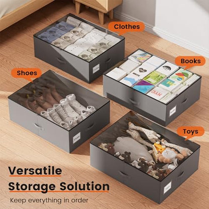 XXXXL 125L Under Bed Storage, Storage Containers with Support & Clear Lid, Support Frame, Underbed Storage Bins for Clothes, Shoes, Blankets, and Toys 2 pack - size: No-wheels-125L-2pack