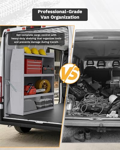 SV-5246 Steel Low/Mid/High Roof Van Shelving Storage System Fits Transit, GM, NV, Promaster, Sprinter and Metris, Contoured Shelving Unit, 52" W x 46" H x 13" D