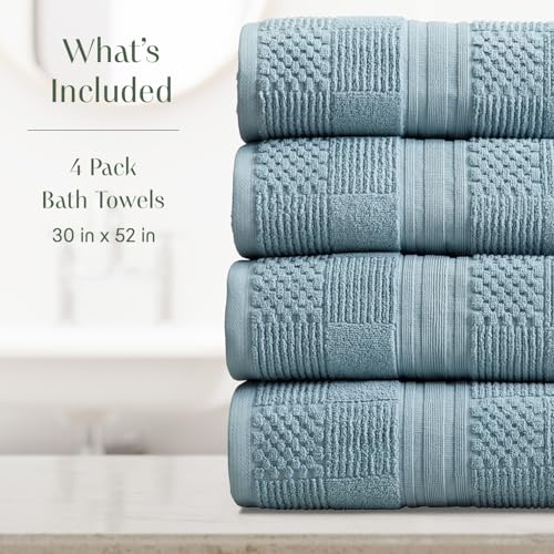 Springtree Home 100% Cotton Bath Towel Set of 4 | Blue Towels | Geometric Textured Design | Absorbent & Quick-Dry | 4 Bath Towels | Oeko-TEX® Standard 100 Cotton | Myla Collection - Arona Blue - color: Arona Blue, size: Bath Towel (4 Pack)