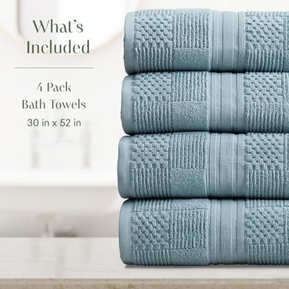 Springtree Home 100% Cotton Bath Towel Set of 4 | Blue Towels | Geometric Textured Design | Absorbent & Quick-Dry | 4 Bath Towels | Oeko-TEX® Standard 100 Cotton | Myla Collection - Arona Blue - color: Arona Blue, size: Bath Towel (4 Pack)