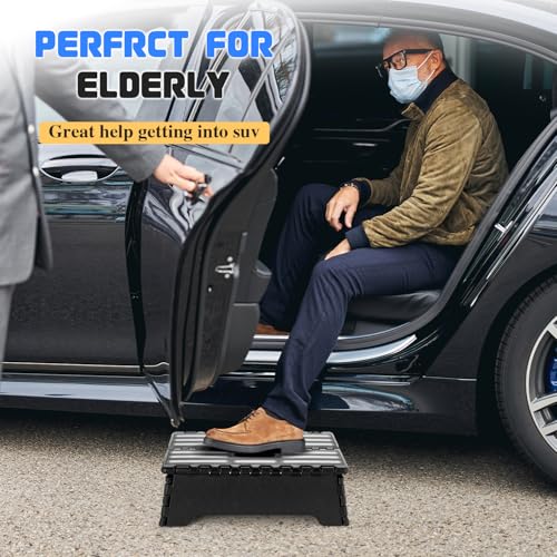 5" H Step Stool Foldable, Sturdy Portable Collapsible Stool with Handle1Pcs | Foldable step stool with slip-proof top and carry handle, sturdy enough for adults. Collapsible design fits bathroom, RV, SUV