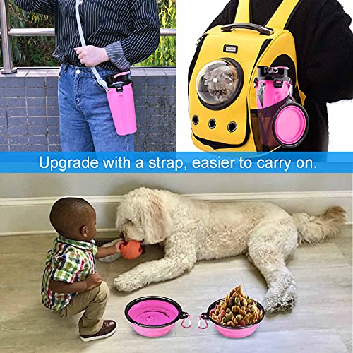 Guardians Dog Travel Water Bottle Collapsible Bowls, 2 in 1 Pet Food Container with Collapse Bowls, Outdoor Portable Water Bowls for Walking, Traveling, Camping and Hiking (Pink) - color: Pink