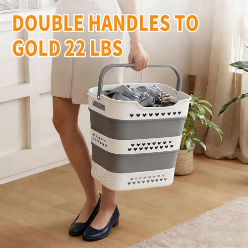 42L Medium Collapsible Plastic Laundry Basket with Handles, Foldable Laundry Basket Hamper, Pop Up Storage Container Organizer for Washing Storage (Gery, 17 Inch * 13 Inch * 15 Inch) - style: 42L