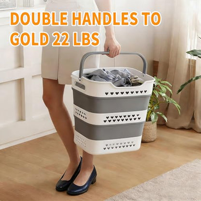 42L Medium Collapsible Plastic Laundry Basket with Handles, Foldable Laundry Basket Hamper, Pop Up Storage Container Organizer for Washing Storage (Gery, 17 Inch * 13 Inch * 15 Inch) - style: 42L