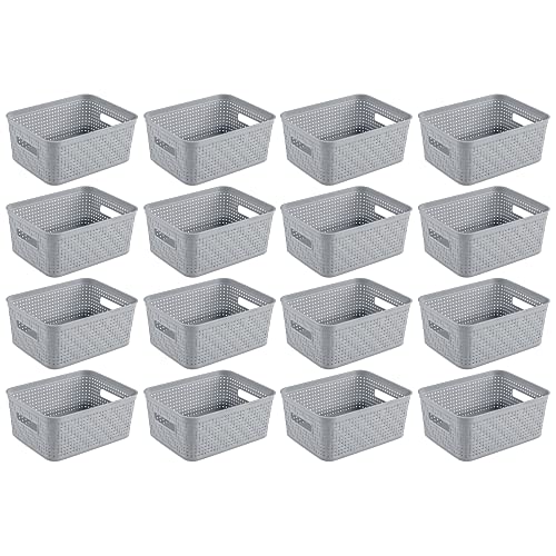 Sterilite 16 Pack Plastic Storage Bin Organization Containers, Short Baskets, Cement - color: Small Basket, size: 16 Pack