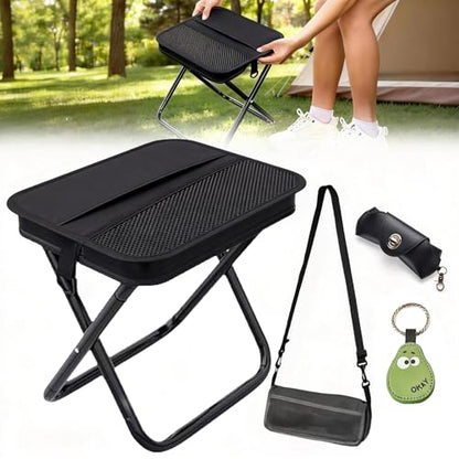 JELUTRIC Portable Ultralight Collapsible Camping Stool,Folding Lightweight Chair, Handy Fishing Stool 350 LB,Backpack Pocket Stool for Hiking Picnic Travel with Sunglass Bag and Magnetic Hat Clip - color: Black