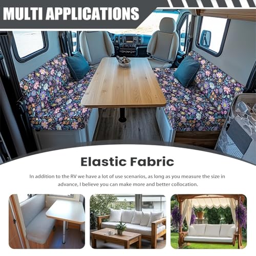 Boho Abstract Floral Pattern RV Dinette Cushion Covers Stretch Sofa Seat Slipcovers Replacement Camper Cushions Cover for RV Camper 2Pcs Backrest & Bench Cover, 2 Sets - color: Boho Abstract Floral