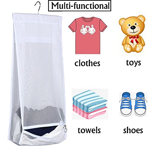 Jelier Hanging Mesh Laundry Basket,Collapsible Fabric Laundry Hamper with Rotatable Hanger,Portable Storage Bag for Apartment,RV,Camper,Cabin,College Dorm Use (white)