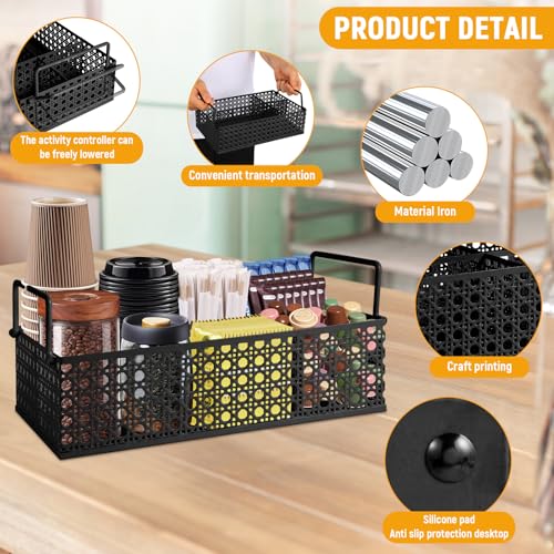 Coffee Bar Organizer, Metal Countertop Station With Handles, Coffee Pods Holder, Tea Condiment Organizer, Mesh Black - style: Mesh Black -4 compartments