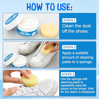 White Shoe Cleaner Cream,Multipurpose No-Wash Solid Comes With Sponge Removes Stains,Cleaning Cream White Shoe Cleaner(2PCS)