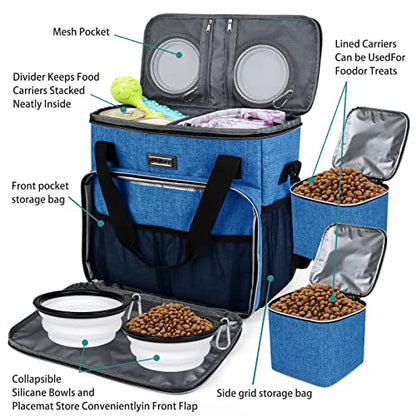 BAGLHER Dog Travel Bag, Pet Travel Bag (ALL Pet Travel Supplies), With 2 Pet Food Containers and 2 Collapsible Silicone Bowls; Essential Kits for Pet Travel Blue - color: Blue, size: Medium