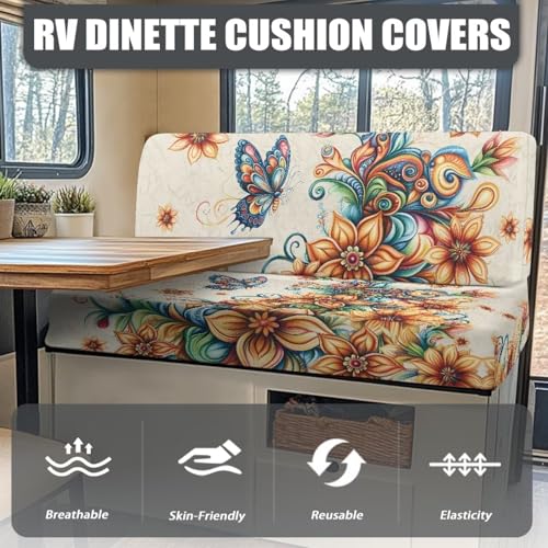 Rv Dinette Cushion Covers Lightweight Furniture Protector for Rv Camper Car Bench Cover with Boho Flower Butterfly Print - Rv Couch Cover Replacement for Rv Camper - color: Boho Flower Butterfly