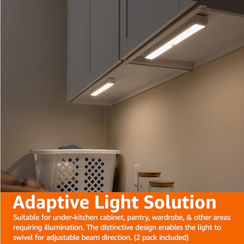 Amazon Basics LED Motion Sensor Light Bar, USB/Battery Operated, 250 Lumens, 12 Inches, Swivel, Under Cabinet Lighting for Closet, Kitchen, 2-Pack, White - style: LED Light Bar, Sensing Swivel