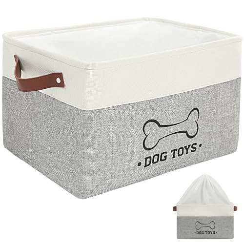 Homimp Dog Toy Basket, Dog Toy Bin Box with Comfortable Handles and Cover, Collapsible Large Pet Toy Storage Organizer for Accessories, Toys, Coat & Clothing, Blanket & Leash, Gray, 15"x11"x9" - color: Grey, size: M: 15"x11"x9"