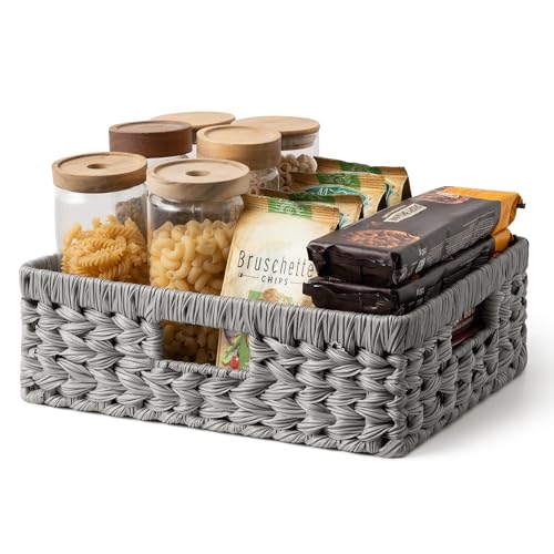 GRANNY SAYS Wicker Storage Baskets for Shelves, Wicker Basket for Organizing, Rectangle Basket, Woven Baskets for Pantry Storage, Gray, 1-Pack - color: Gray, size: 15¼"L x 11¾"W x 4¾"H