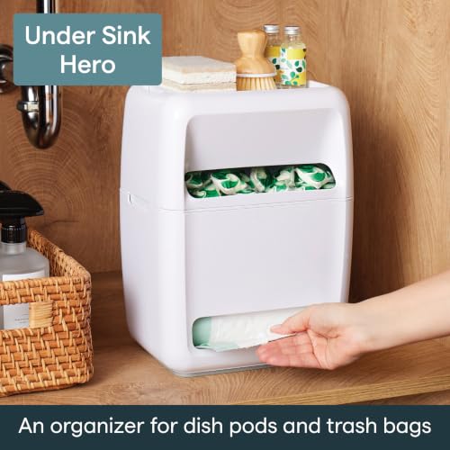 YouCopia SinkSuite Bag & Pod Dispenser, Standing Garbage Bag and Dishwasher Pod Organizer with Removable Lids for Storage, Speckled White - style: Bag & Pod Dispenser