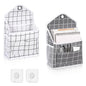 2PC Wall Hanging Storage Bag Organizer Baskets Caddy Closet (Grey+Beige) | Over The Door Hanging Basket with Pockets and Adhesive Hooks Wall File Organizer for Bedroom Kitchen Office Dormitory