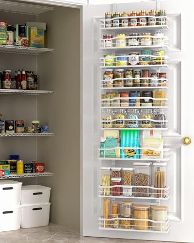 Moforoco White 9-Tier Over The Door Pantry Organizer, Pantry Organization And Storage, Metal Hanging Spice Rack Shelves Door, Home & Kitchen Essentials, Laundry Room Bathroom Organization - color: White, size: 9-Tier Standard