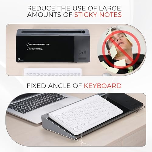 TOWON Glass Desk Whiteboard with Wireless Charger, Desktop Dry Erase Board with Storage & Phone Stand – Compact ~16 x 7 in, Black – Includes Marker & Eraser, Tempered Glass, Rewrite Reusable - color: Black Charger